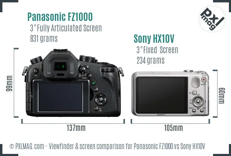 Panasonic FZ1000 vs Sony HX10V Screen and Viewfinder comparison