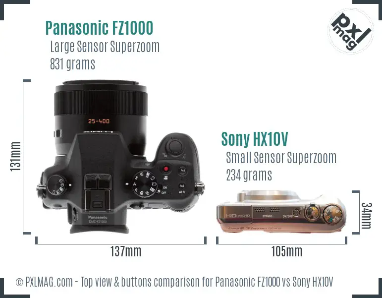 Panasonic FZ1000 vs Sony HX10V top view buttons comparison