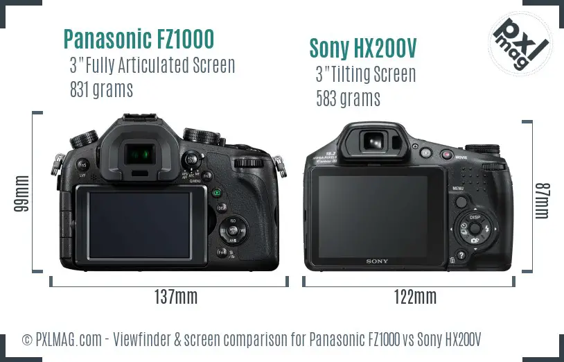 Panasonic FZ1000 vs Sony HX200V Screen and Viewfinder comparison