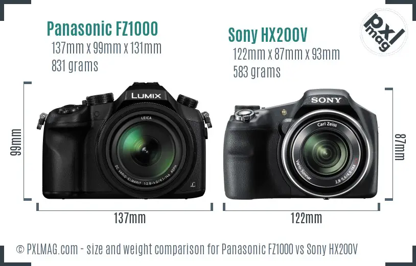 Panasonic FZ1000 vs Sony HX200V size comparison