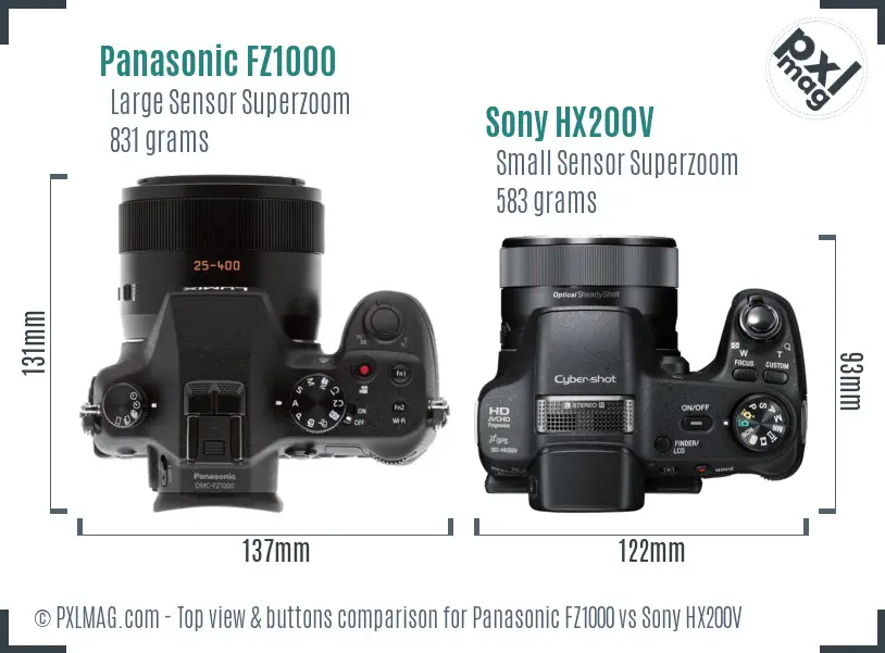 Panasonic FZ1000 vs Sony HX200V top view buttons comparison