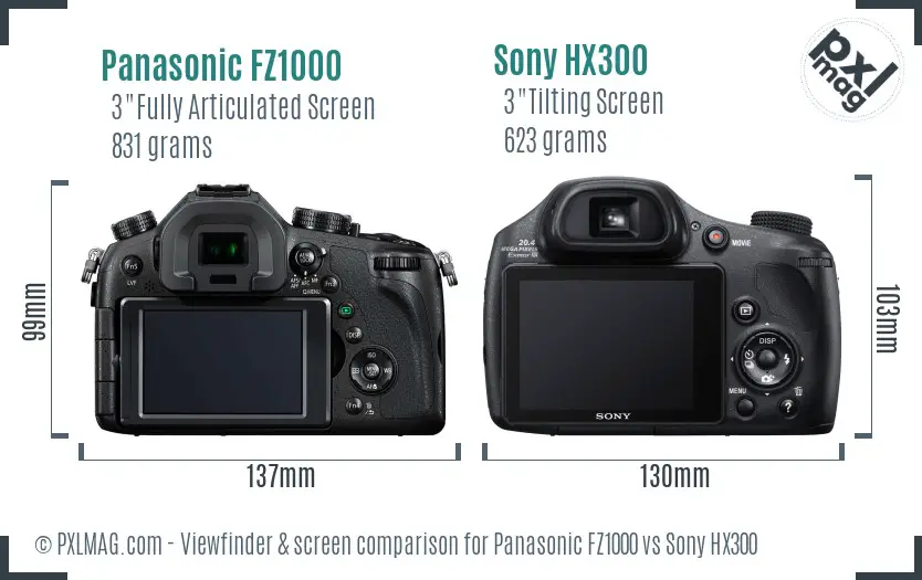 Panasonic FZ1000 vs Sony HX300 Screen and Viewfinder comparison