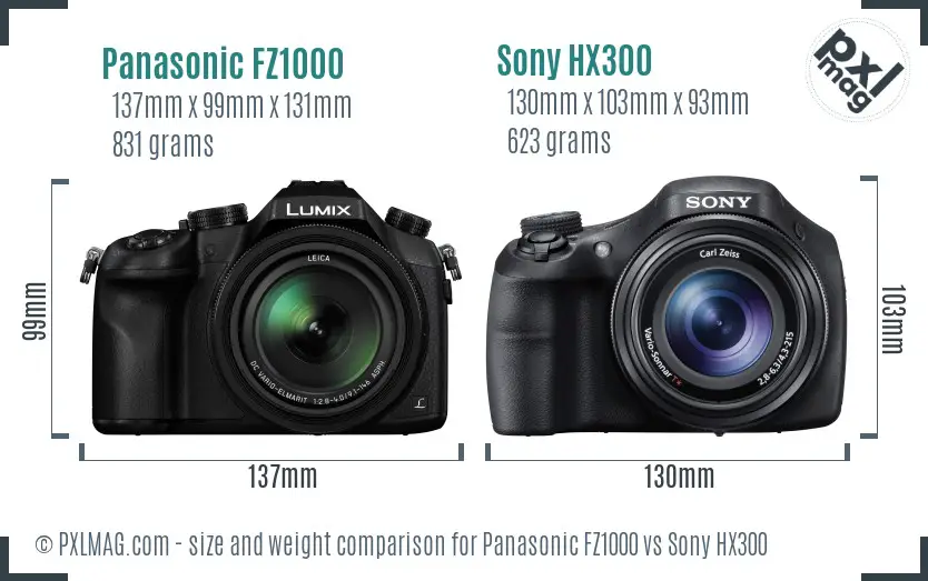 Panasonic FZ1000 vs Sony HX300 size comparison