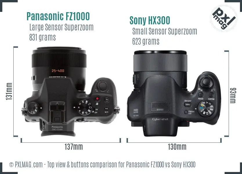 Panasonic FZ1000 vs Sony HX300 top view buttons comparison