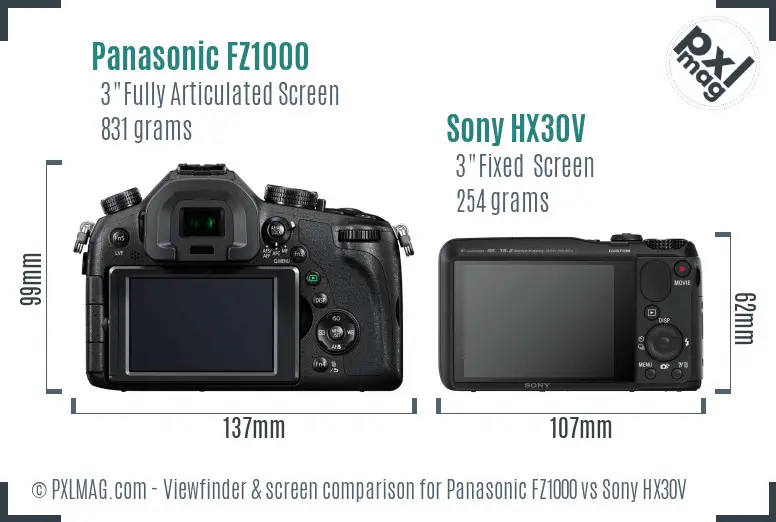 Panasonic FZ1000 vs Sony HX30V Screen and Viewfinder comparison