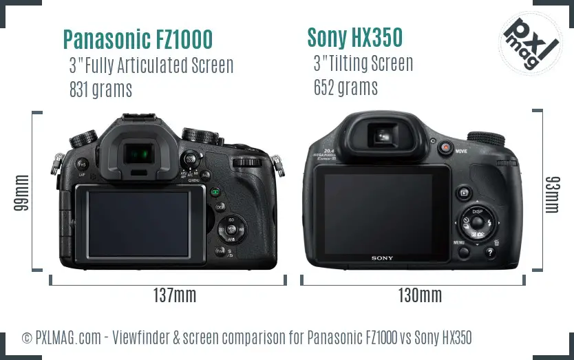 Panasonic FZ1000 vs Sony HX350 Screen and Viewfinder comparison Panasonic FZ1000 vs Sony HX350 Screen and Viewfinder comparison