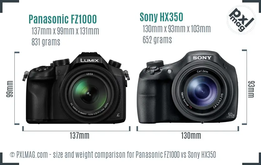 Panasonic FZ1000 vs Sony HX350 size comparison Panasonic FZ1000 vs Sony HX350 size comparison