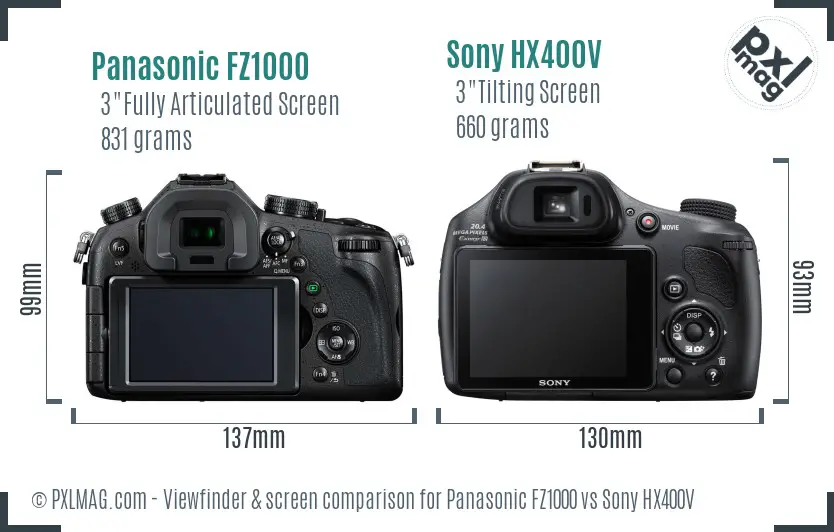 Panasonic FZ1000 vs Sony HX400V Screen and Viewfinder comparison