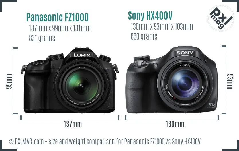 Panasonic FZ1000 vs Sony HX400V size comparison