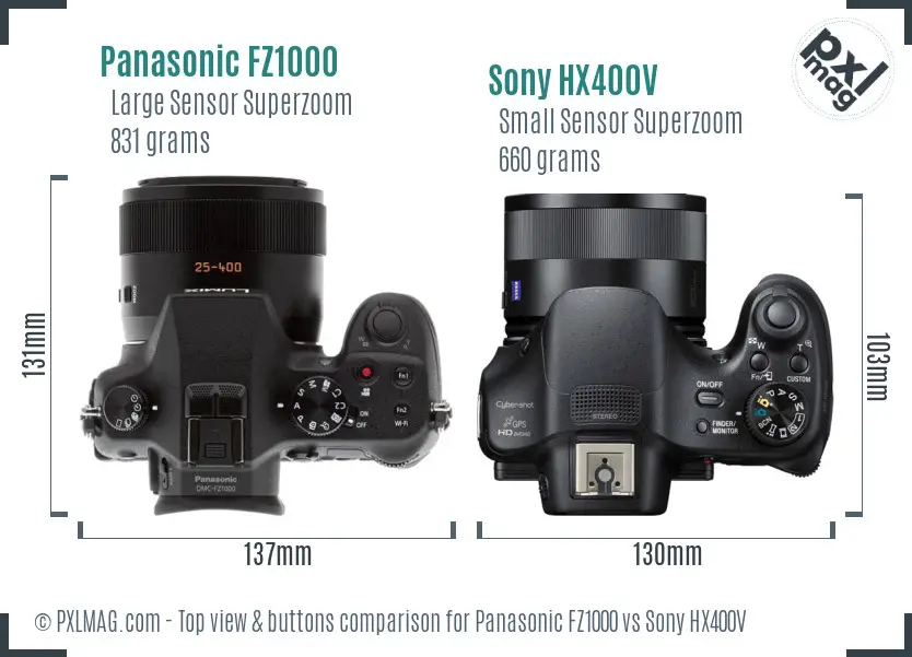 Panasonic FZ1000 vs Sony HX400V top view buttons comparison