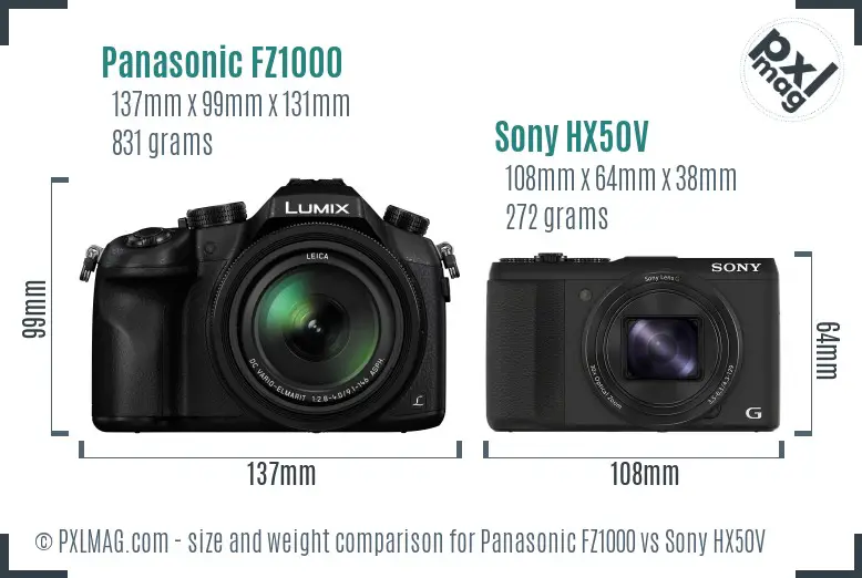 Panasonic FZ1000 vs Sony HX50V size comparison Panasonic FZ1000 vs Sony HX50V size comparison