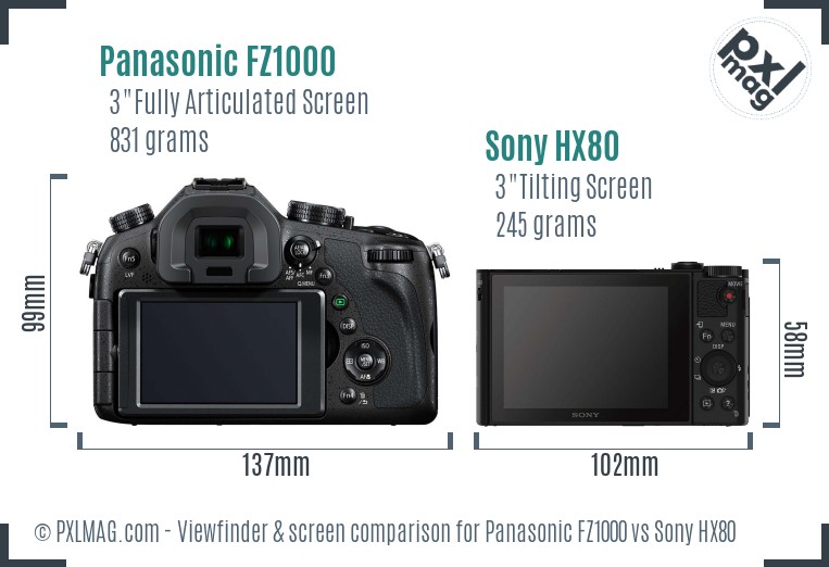 Panasonic FZ1000 vs Sony HX80 Screen and Viewfinder comparison