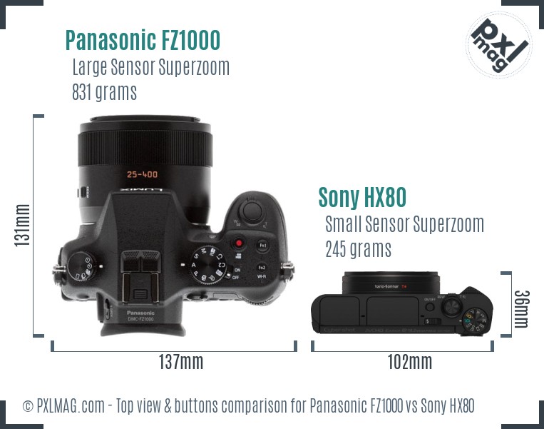 Panasonic FZ1000 vs Sony HX80 top view buttons comparison