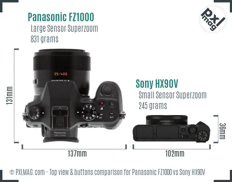 Panasonic FZ1000 vs Sony HX90V top view buttons comparison