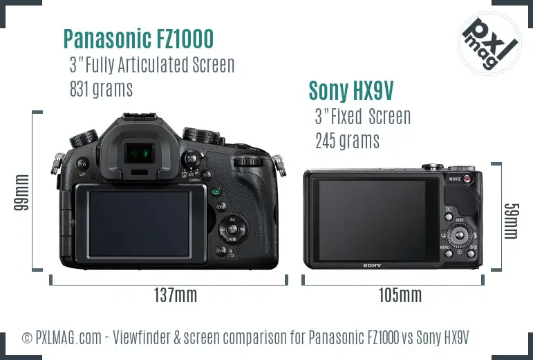 Panasonic FZ1000 vs Sony HX9V Screen and Viewfinder comparison