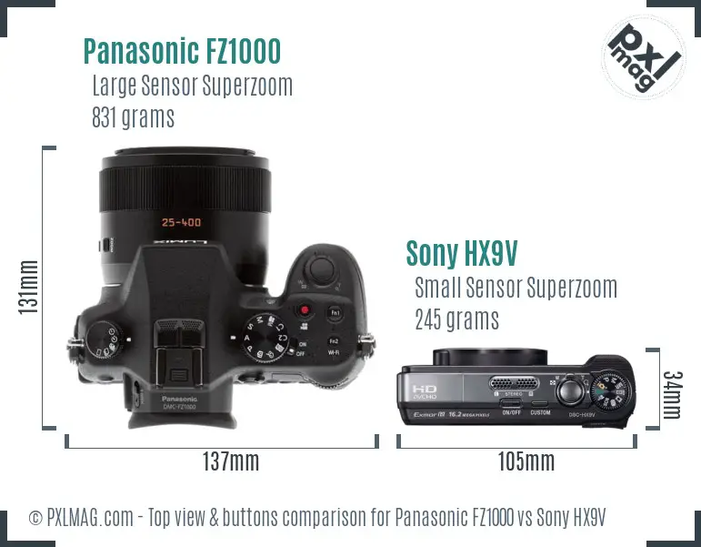 Panasonic FZ1000 vs Sony HX9V top view buttons comparison