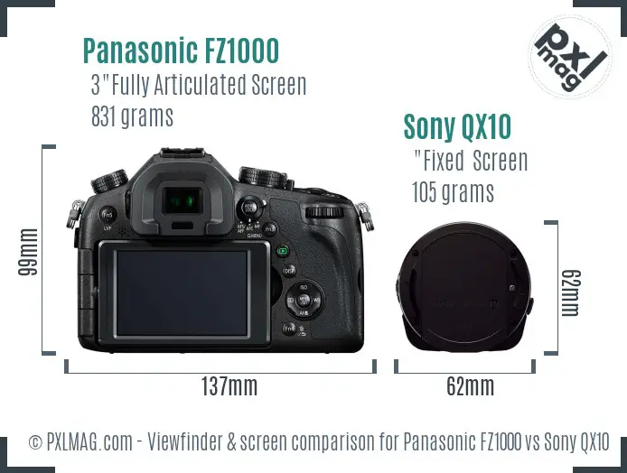 Panasonic FZ1000 vs Sony QX10 Screen and Viewfinder comparison