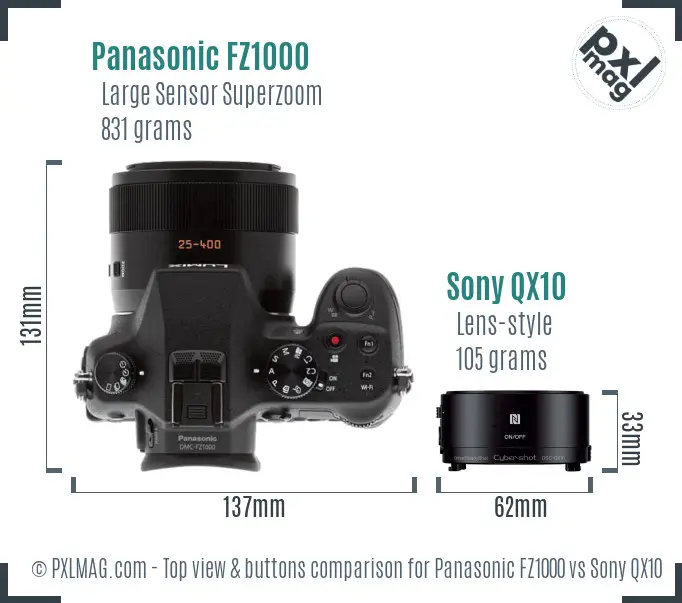 Panasonic FZ1000 vs Sony QX10 top view buttons comparison