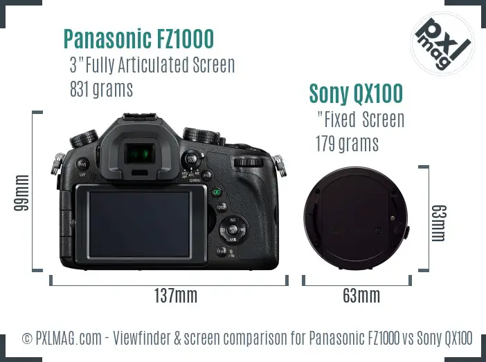 Panasonic FZ1000 vs Sony QX100 Screen and Viewfinder comparison