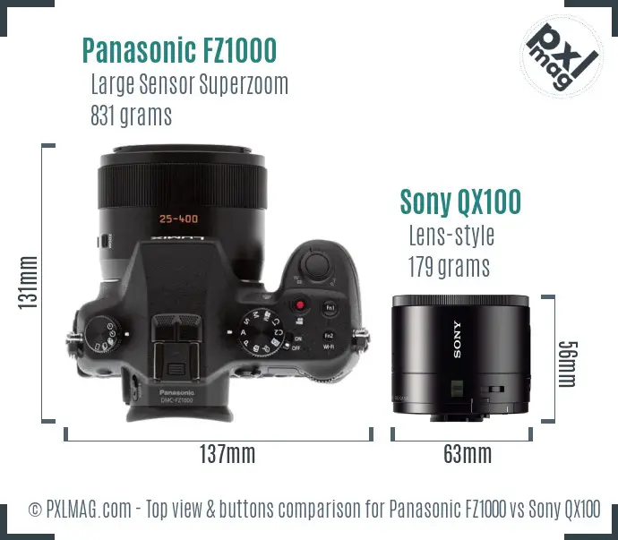 Panasonic FZ1000 vs Sony QX100 top view buttons comparison