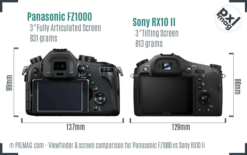 Panasonic FZ1000 vs Sony RX10 II Screen and Viewfinder comparison