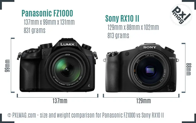 Panasonic FZ1000 vs Sony RX10 II size comparison