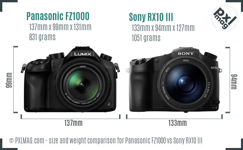 Panasonic FZ1000 vs Sony RX10 III size comparison