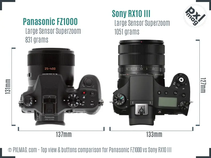 Panasonic FZ1000 vs Sony RX10 III top view buttons comparison