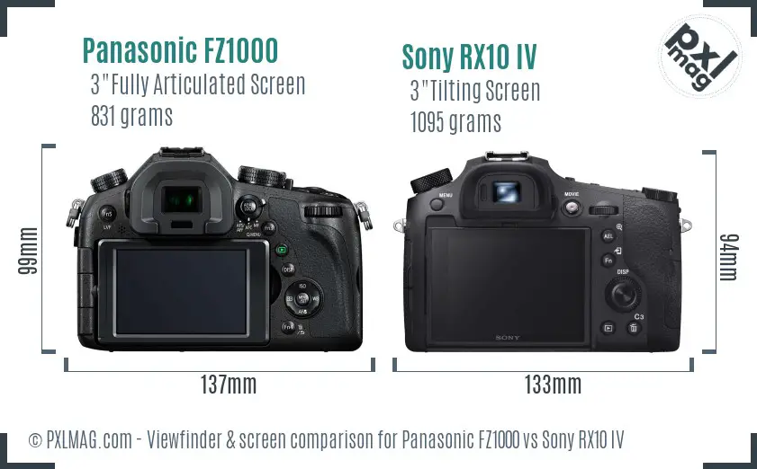 Panasonic FZ1000 vs Sony RX10 IV Screen and Viewfinder comparison