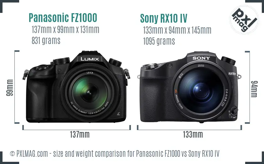 Panasonic FZ1000 vs Sony RX10 IV size comparison