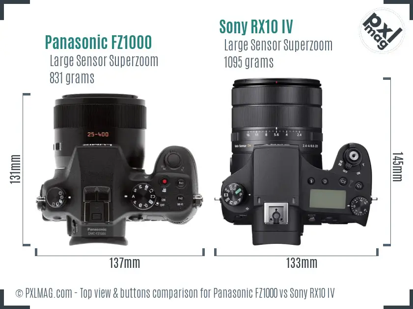 Panasonic FZ1000 vs Sony RX10 IV top view buttons comparison