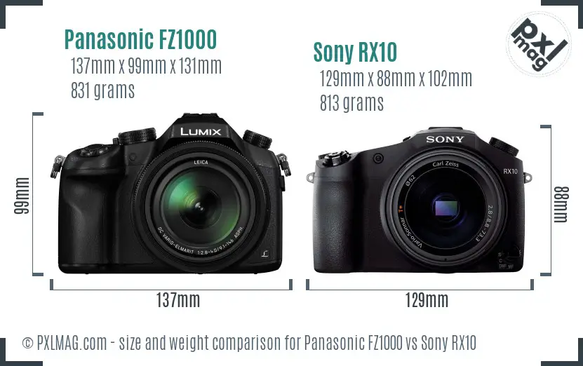 Panasonic FZ1000 vs Sony RX10 size comparison