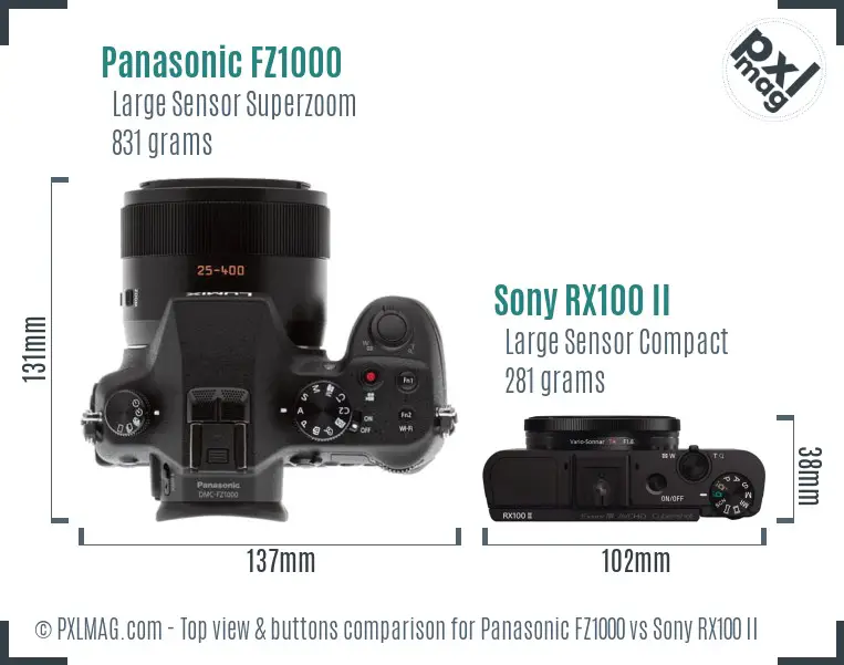 Panasonic FZ1000 vs Sony RX100 II top view buttons comparison