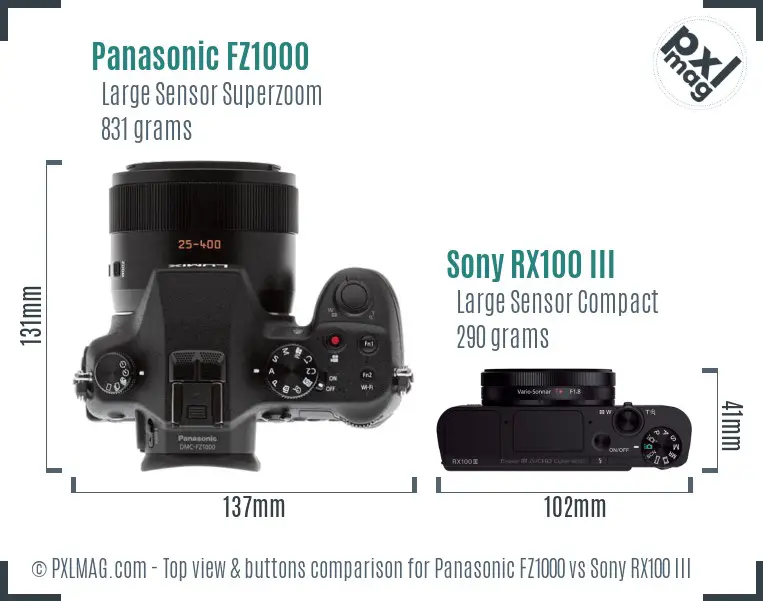 Panasonic FZ1000 vs Sony RX100 III top view buttons comparison