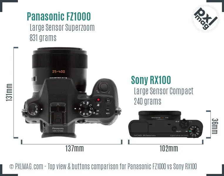 Panasonic FZ1000 vs Sony RX100 top view buttons comparison