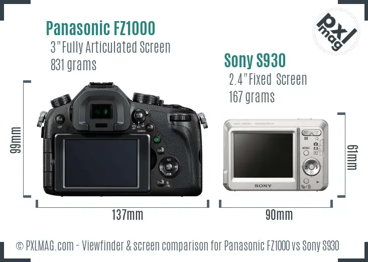 Panasonic FZ1000 vs Sony S930 Screen and Viewfinder comparison
