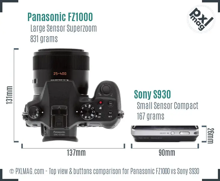 Panasonic FZ1000 vs Sony S930 top view buttons comparison