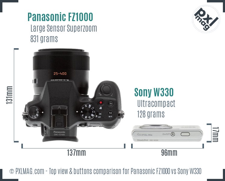 Panasonic FZ1000 vs Sony W330 top view buttons comparison