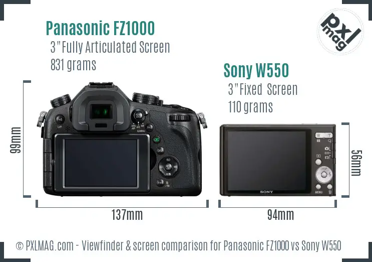 Panasonic FZ1000 vs Sony W550 Screen and Viewfinder comparison