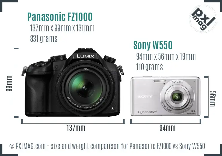Panasonic FZ1000 vs Sony W550 size comparison