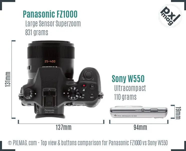 Panasonic FZ1000 vs Sony W550 top view buttons comparison