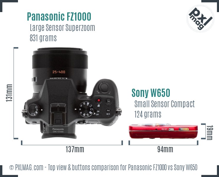 Panasonic FZ1000 vs Sony W650 top view buttons comparison