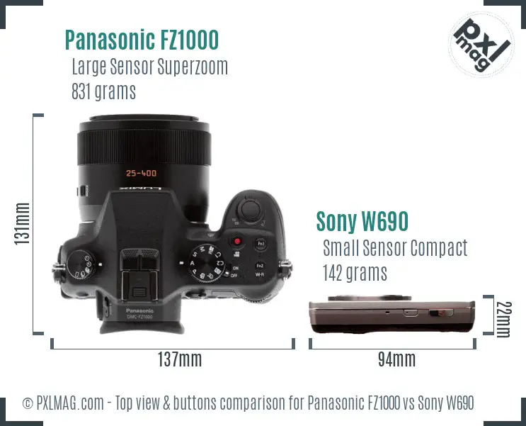 Panasonic FZ1000 vs Sony W690 top view buttons comparison