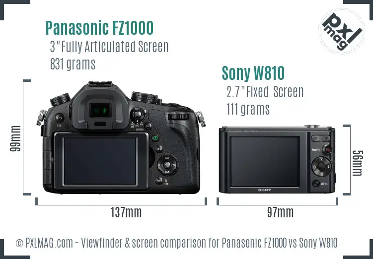 Panasonic FZ1000 vs Sony W810 Screen and Viewfinder comparison