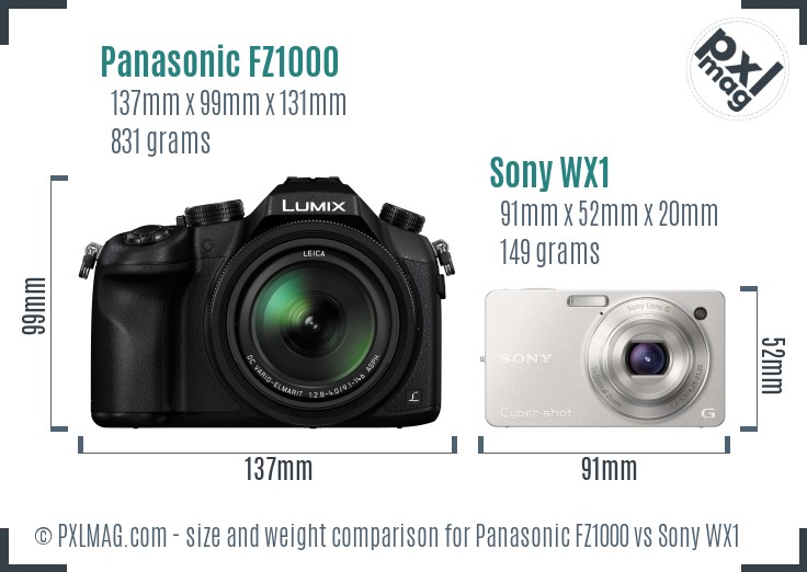 Panasonic FZ1000 vs Sony WX1 size comparison