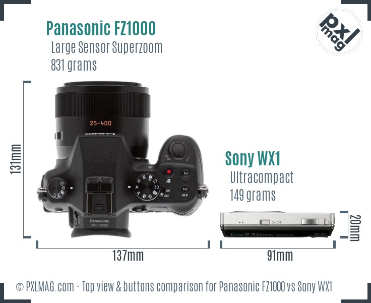 Panasonic FZ1000 vs Sony WX1 top view buttons comparison