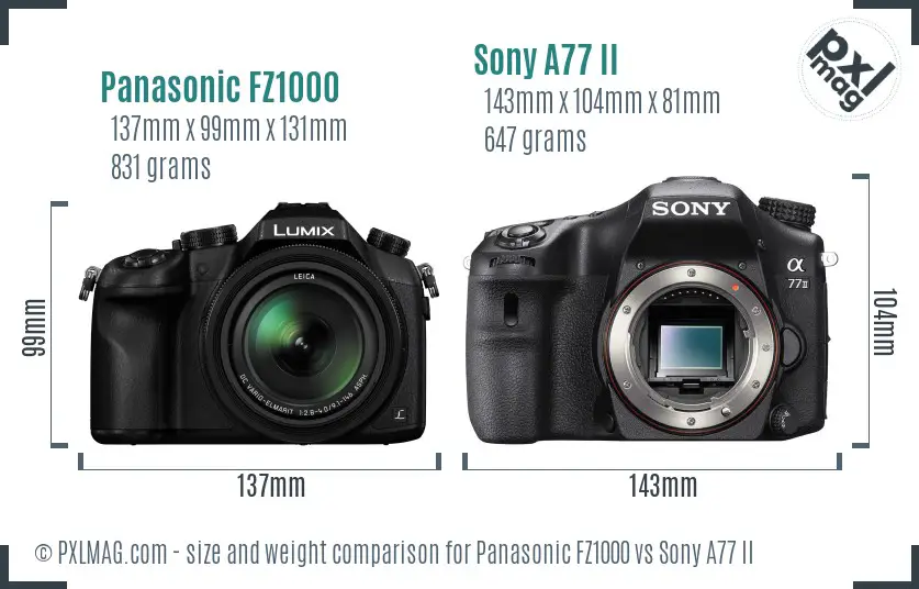 Panasonic FZ1000 vs Sony A77 II size comparison
