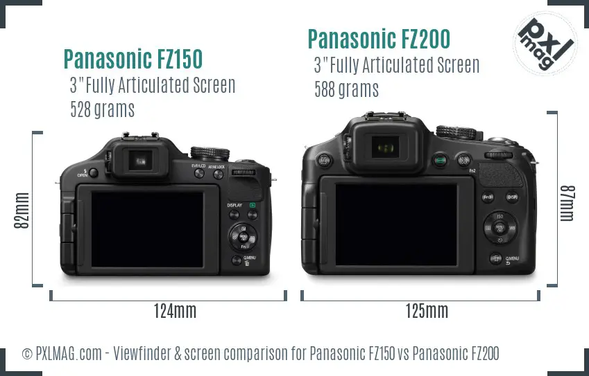 Panasonic FZ150 vs Panasonic FZ200 Screen and Viewfinder comparison