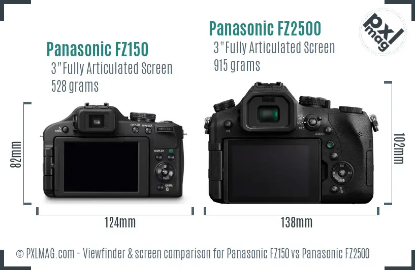 Panasonic FZ150 vs Panasonic FZ2500 Screen and Viewfinder comparison