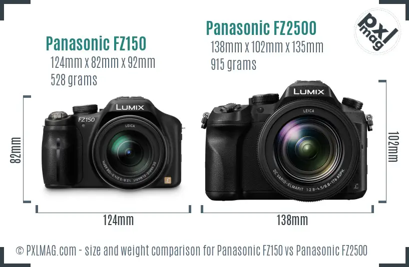 Panasonic FZ150 vs Panasonic FZ2500 size comparison